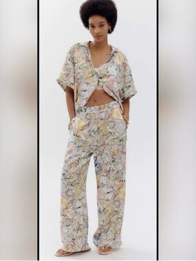 NWT Anthropologie Relaxed Floral Print Wide-Leg Pants - Multicolor